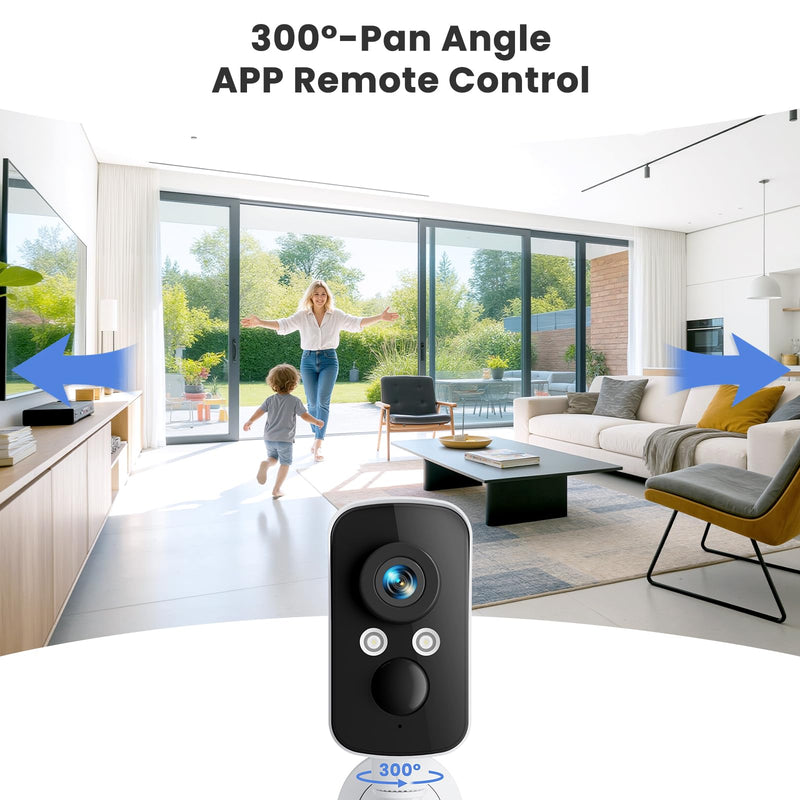 300° Pan Wireless Outdoor Security Camera, No Subscription Free 7-Day Cloud/SD, AI Detection, Magnetic Mount, Battery Powered, 2.4G WiFi, 2K, Night Vision, 360° View, 2-Way Talk, Home Security, IP65