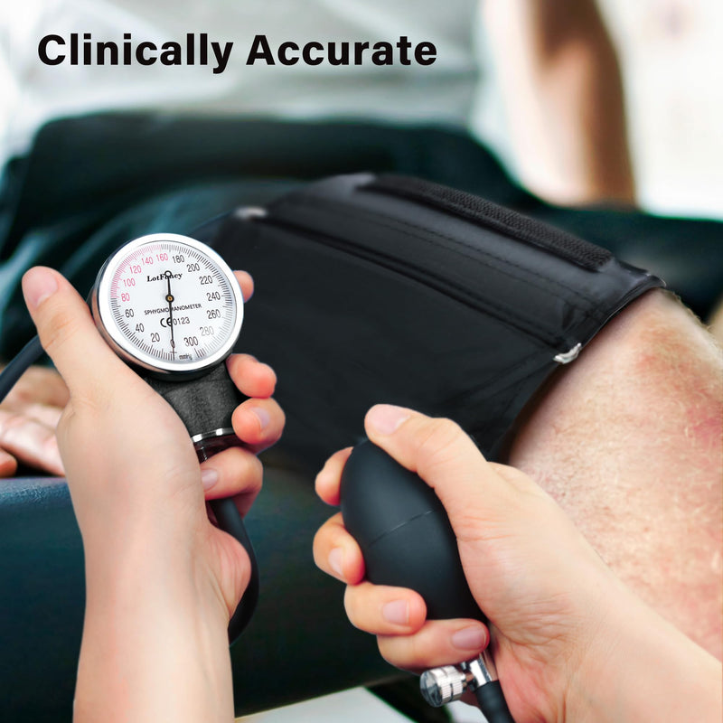 LotFancy XXL Blood Pressure Cuff Manual Adult, Professional Thigh BP Cuff 16"-26", Extra Large Adult Size Sphygmomanometer with Carrying Case and Zero Calibration for Home Use, Nursing Student, Doctor Black XL/XXL Cuff (16”-26”)
