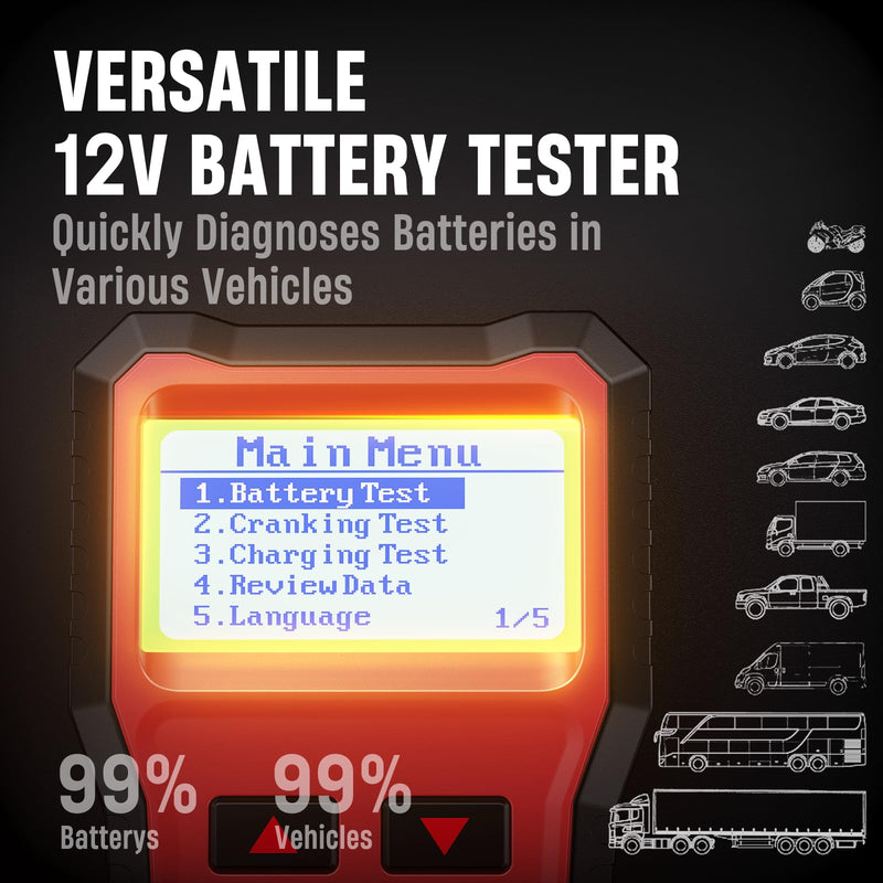 ANCEL BST100 Car Battery Tester 12V, 100-2000 CCA Load Tester Digital Automotive Alternator Battery Analyzer Charging Cranking Tester for Car, Motorcycle, SUV, Boat