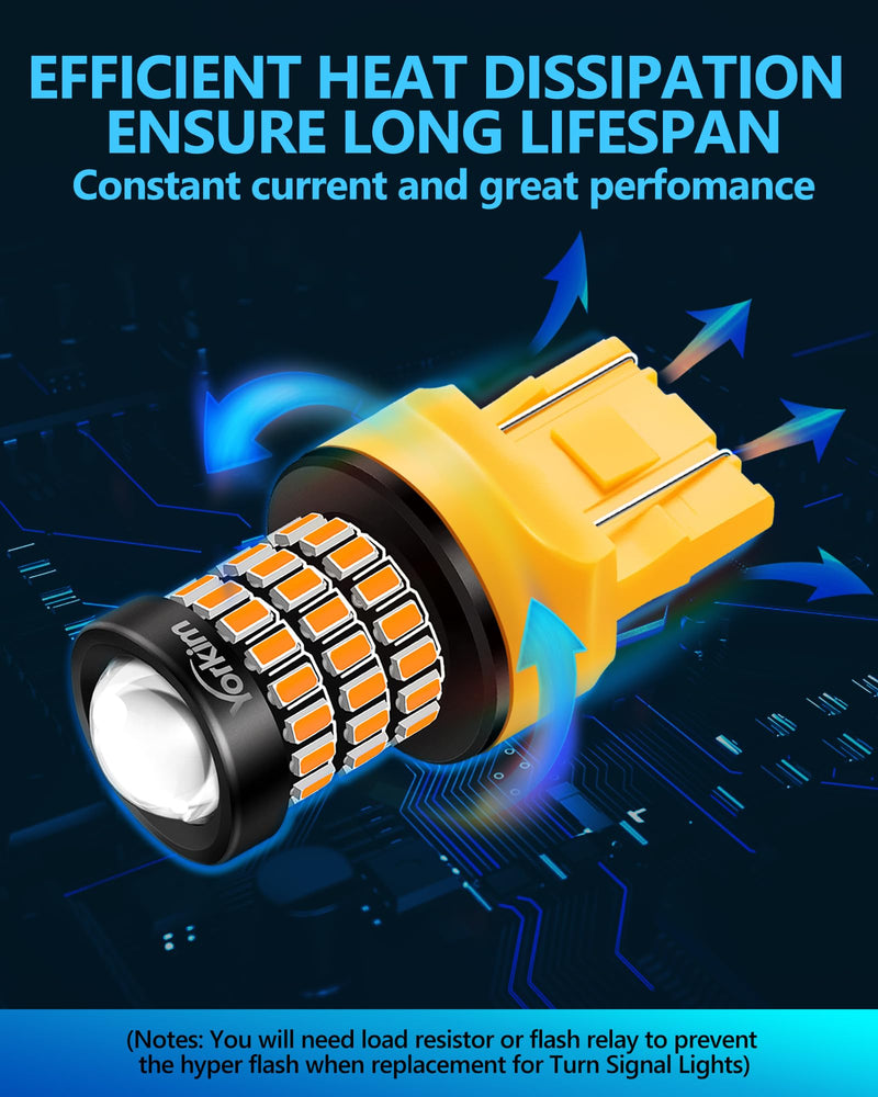 Yorkim 7440 LED Bulb Amber 7443 led turn signal lights bulb with Projector 7441 W21W T20 7440na led bulb Replacement Lamp for blinker light turn signal lights tail lights, pack of 4 7440-4 Pack