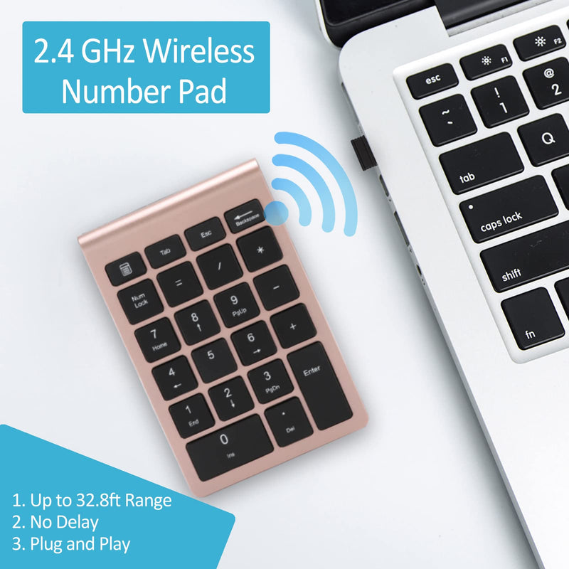 Yoidesu 22 Keys Wireless Number Pads, Numeric Keypad Portable 2.4 GHz Number Keyboard Financial Accounting Number Keyboard for Laptop, PC, Desktop, pro, Notebook, etc.(Rose Gold)