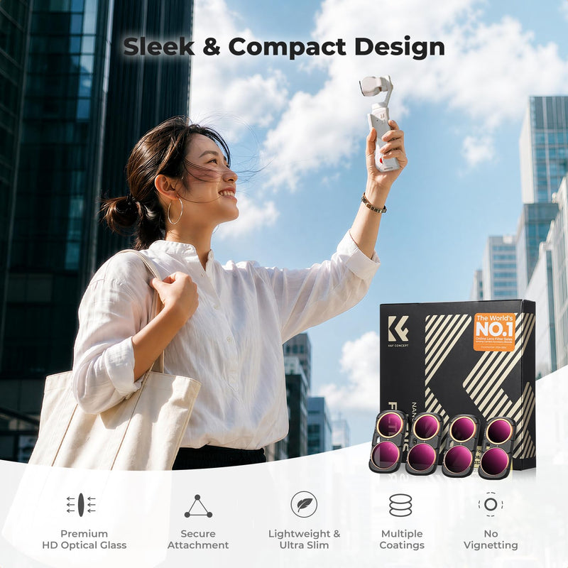 K&F CONCEPT 6-Pack Filter Kit Compatible with Insta360 Luna Ultra | UV+CPL+ND16/PL+ND32/PL+ND64/PL+ND256/PL Filter with Magnetic Mount, Optical Glass, Ultra-Slim, Stowable for Vlog, FI061