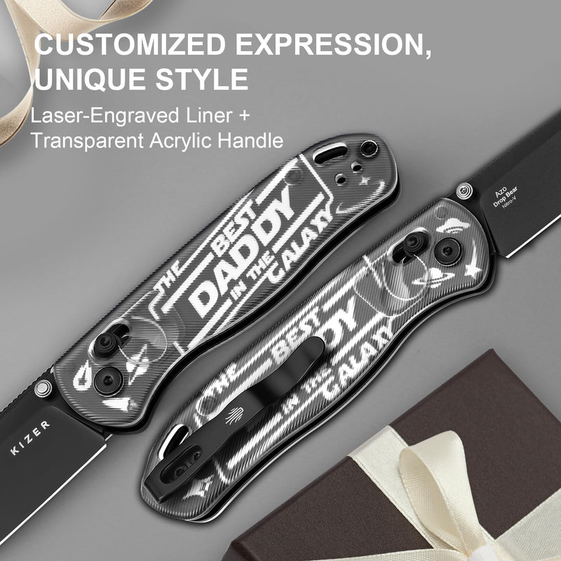Kizer Drop Bear EDC Pocket Knife, 2.97” Nitro-V Blade Acrylic Handle Folding Knife with Thumb Stud Opener, Clutch Lock EDC Knives for Father Dad Gift V3619A11 Acrylic-11