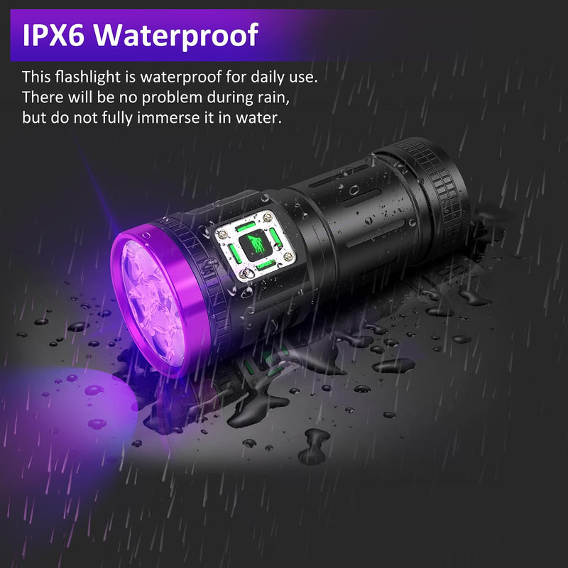 45W UV Flashlight Usb Rechargeable Blacklight Flashlights Powerful, 9-Core Led 385-395 nm UV Light for Pet Urine Detection,Resin Curing,Scorpion,Rocks,AC Leak,Bed Bugs,Blood Tracking,Uranium Glass Black