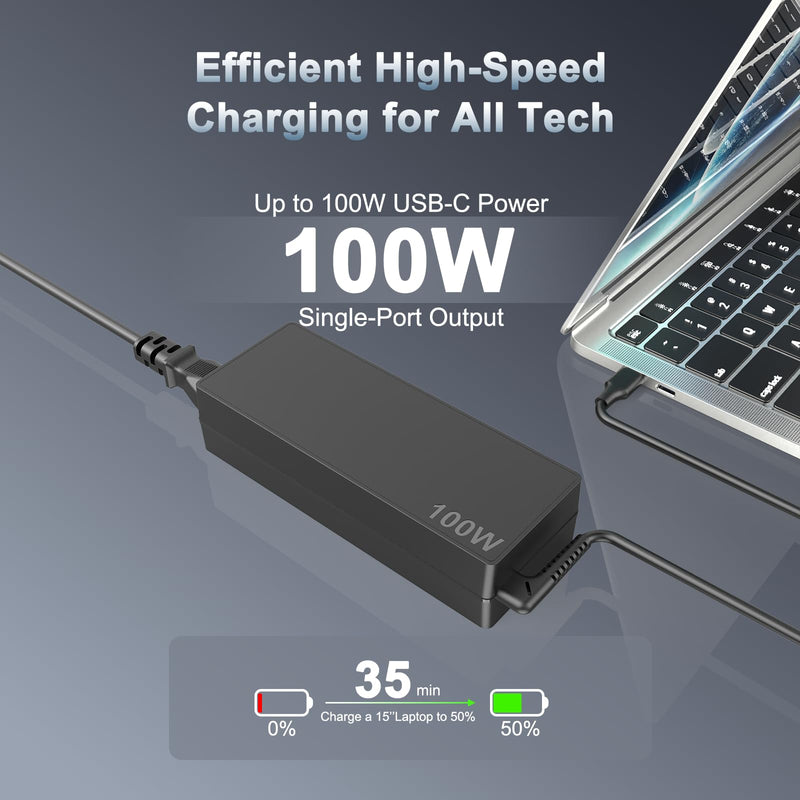 100W USB C Laptop Charger Universal Type-C Fast Charging Adapter for Compact Travel Power Supply Compatible with MacBook Dell HP Lenovo ThinkPad Acer Asus MSI iPad iPhone Samsung Switch Black-2