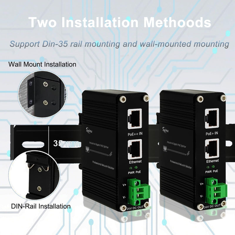 Industrial Gigabit 30W PoE+ Splitter IEEE802.3at/af 24V DC Output with Terminal Block, 10/100/1000Mbps, -40~80°C Power Supply for Security Cameras, Access Control Systems 30W PoE Input 24V DC Out