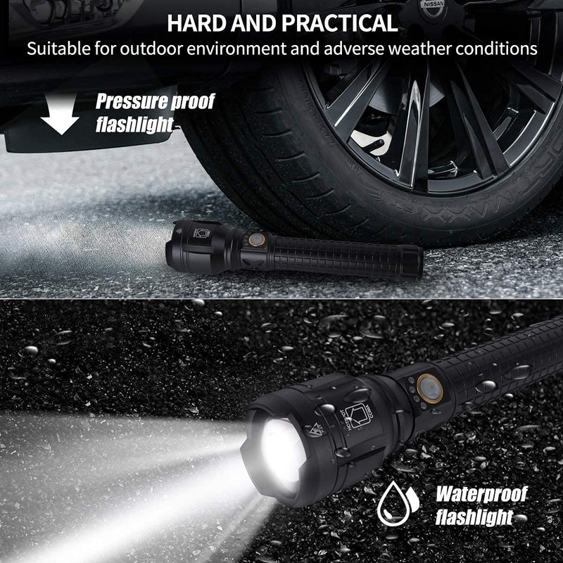 LBE Rechargeable Brightest LED Flashlight, 99,000 High Lumens Super Bright Powerful Flashlight with 5 Modes, IPX7 Waterproof Handheld Large Flash Light for Emergencies Camping