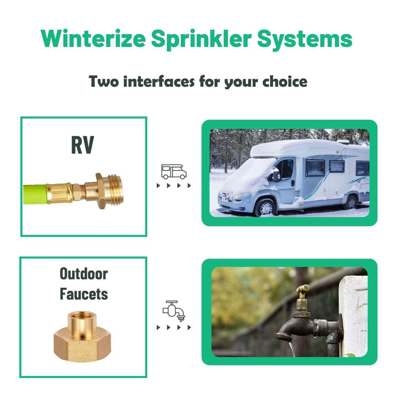 Lead -Free Brass 16.9" Winterize Sprinkler System RV Motorhome Boat Camper and Travel Trailer: Air Comp Quick-Connect Plug To 3/4" Garden Hose Faucet Blow Out Adapter Fitting with Valve