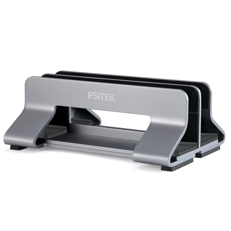 Aluminum Dual Vertical Laptop Stand Dock Holder, Supports 2 Devices, Adjustable Slot Width 15-36mm, Space-Saving Upright Storage for MacBook and Laptops 2 Slots Space Gray