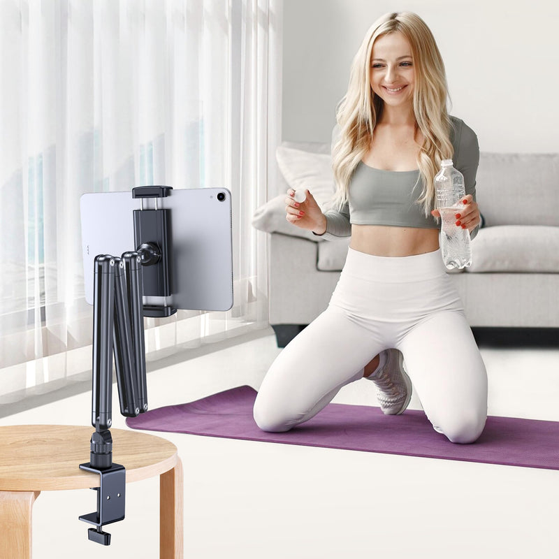 Tablet Desk Stand Holder, Extendable Arm Table Mount for iPad, Aluminum 360° Rotating Bracket with Metal Base, Compatible with 4.7-13 Inch Tablets, Phones, Samsung Galaxy, Kindle Fire HD Tablet Desk Mount