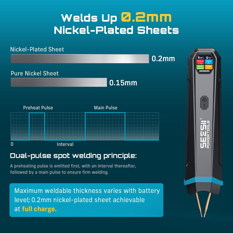 SEESII Battery Spot Welder: Battery Welder with Visual Display, 3360W Max Power with 1-99 Gears, Copper Tips, Portable Spot Welder for Battery DIY, Repairs, Outdoor Use Black