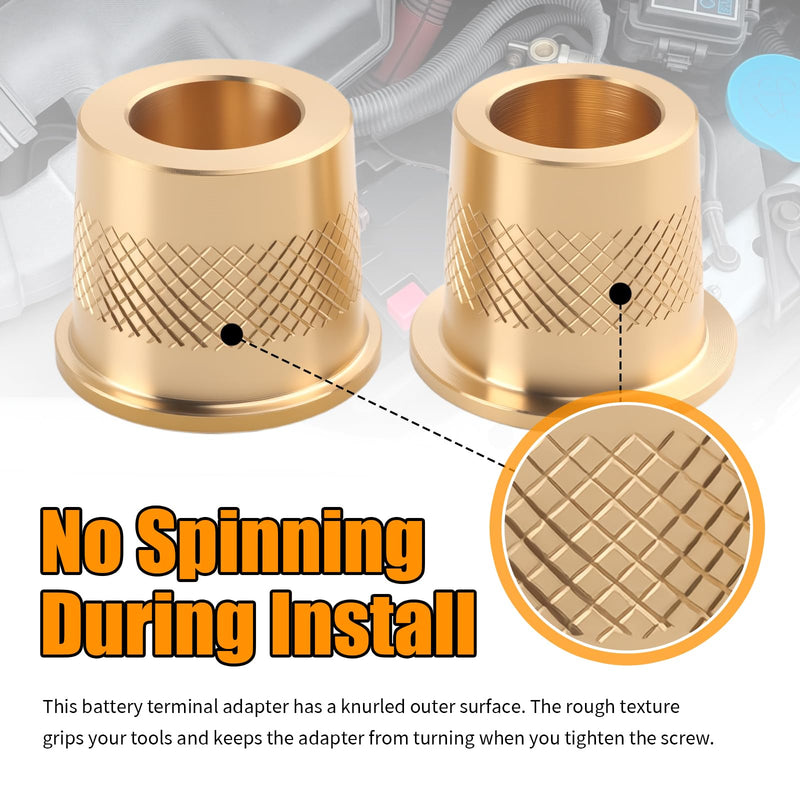SAE 580 Short Brass Battery Post Adapter Kit,Knurling Car Battery Terminal Adapter with Washer/2 Lengths of M6 Screws,Essential Batteries Post Terminals Adapters for Car Audio System