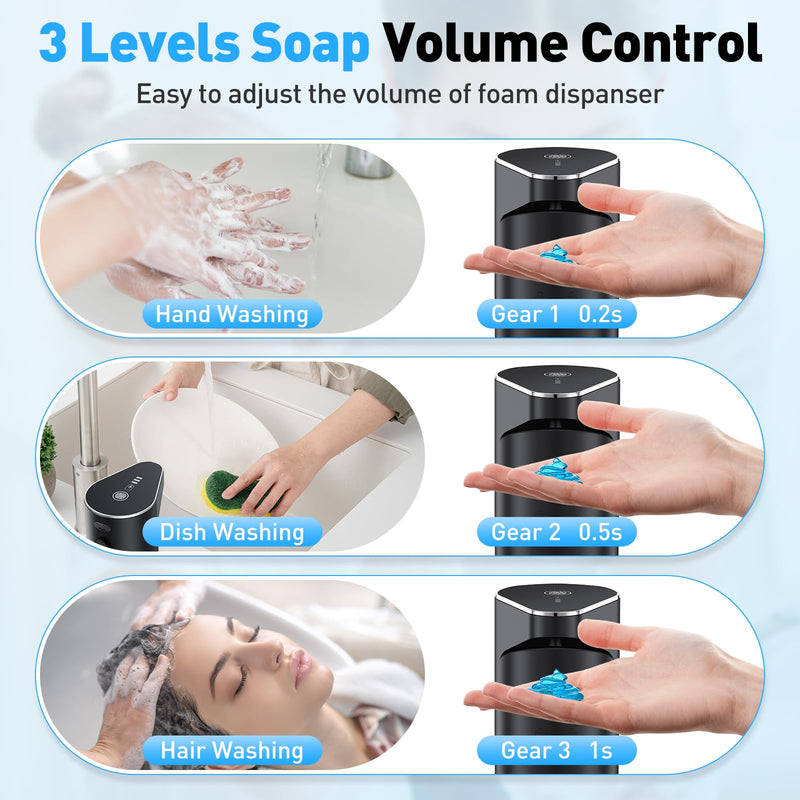 Automatic Soap Dispenser,Touchless Hand Wall Mount Rechargeable 3 Gear Adjustable Electric Soap Dispenser 350ml with Infrared Motion Sensor for Bathroom,Kitchen,Office, Black Gel
