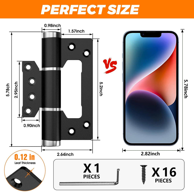 5 Inch Self Closing Door Hinges, Soft Close Non Mortise Hinges with Adjustable Speed and Quiet Closing, Heavy Duty Aluminum for Interior Doors (2 Pack, Black) 2