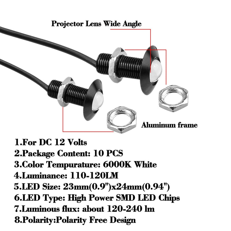 Eagle Eye Led - 10Pack Ultra Thin Daytime Running DRL Tail Lights for Car & Motorcycle, White, DiY, 12V White light (Black) Black case