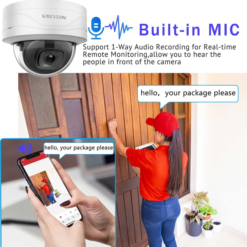 4K Starlight 8MP IP POE Security Dome Camera Outdoor,Tripwire & Intrusion,Human & Vehicle Detection,Low Illumination 98ft Night Vision, Built-in Mic,SD (256GB), H.265, POE, IP67, IK10 Ivory White 8MP 2841E Starlight