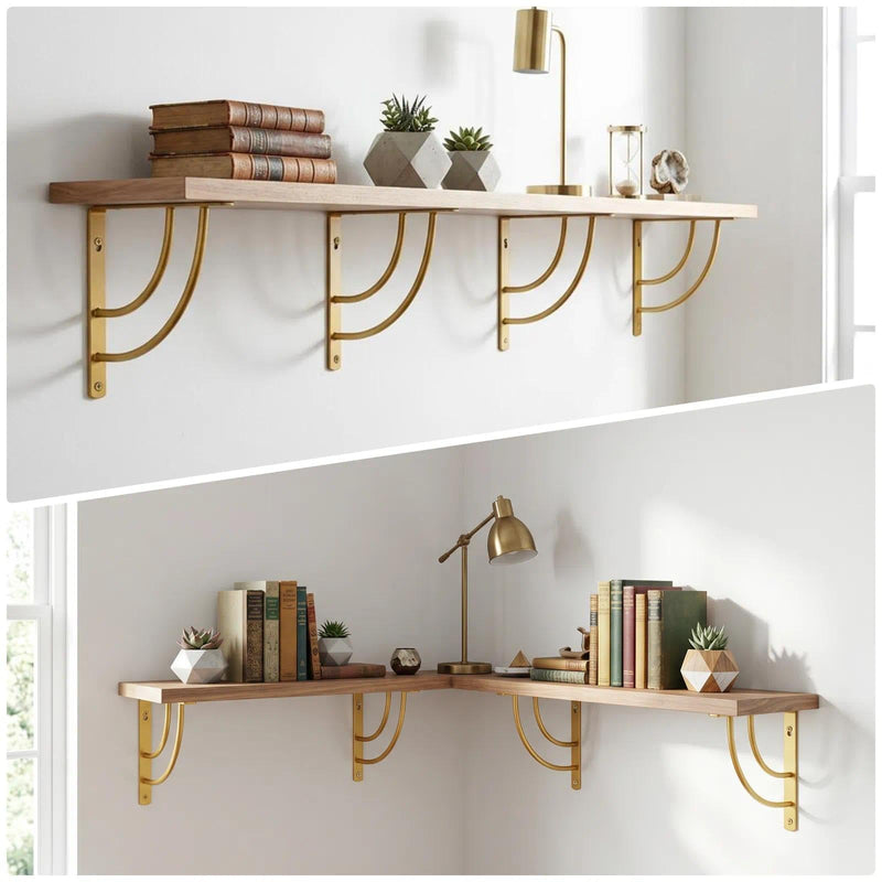 Z METNAL Small Gold Shelf Brackets, Decorative Shelves Bracket, Support Shelf Width from 6 to 8 inch, Modern Shelving Bracket for Bedroom Kitchen Bathroom Living Room, Gold, 6 Inch, 4 Pcs 5.9 inch/15cm - 4pcs