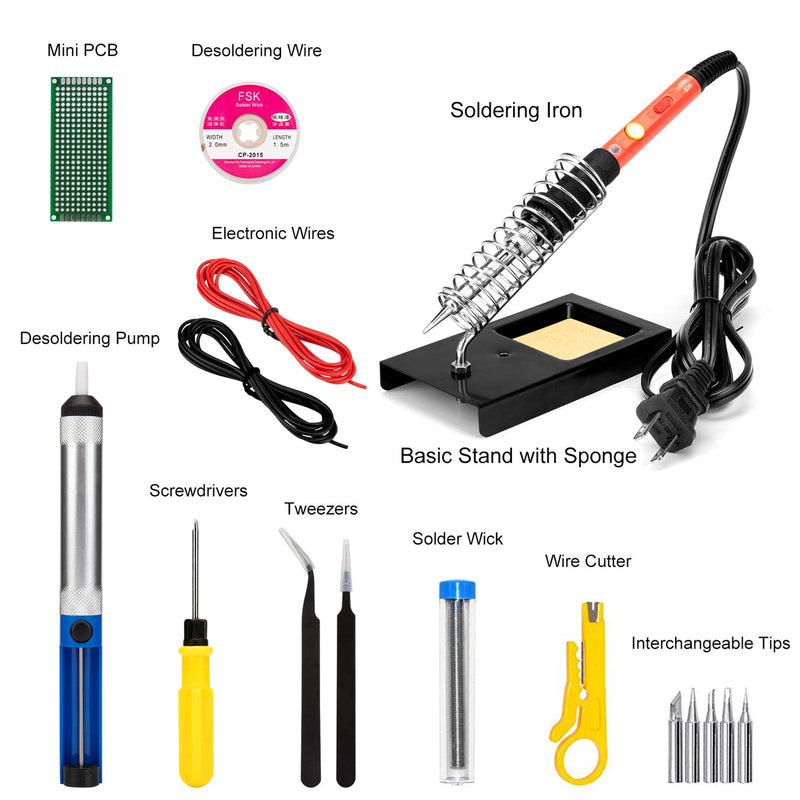 Soldering Iron Kit, 60W Upgraded Soldering Kits Adjustable Temperature Welding Tool Solder Irons Pen with On/Off Switch Use for Electrical Repairs 60w 19-in-1