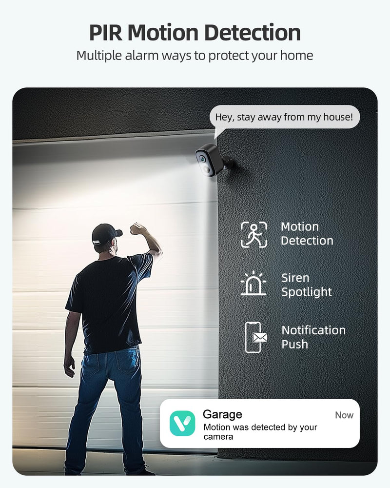 2K Security Cameras Wireless Outdoor, 2 Pack Battery Powered WiFi Cameras for Home Security with AI Motion Detection, Spotlight Color Night Vision, 2-Way Talk, Siren Alarm, IP65, Cloud/SD Storage Black 2 Pack