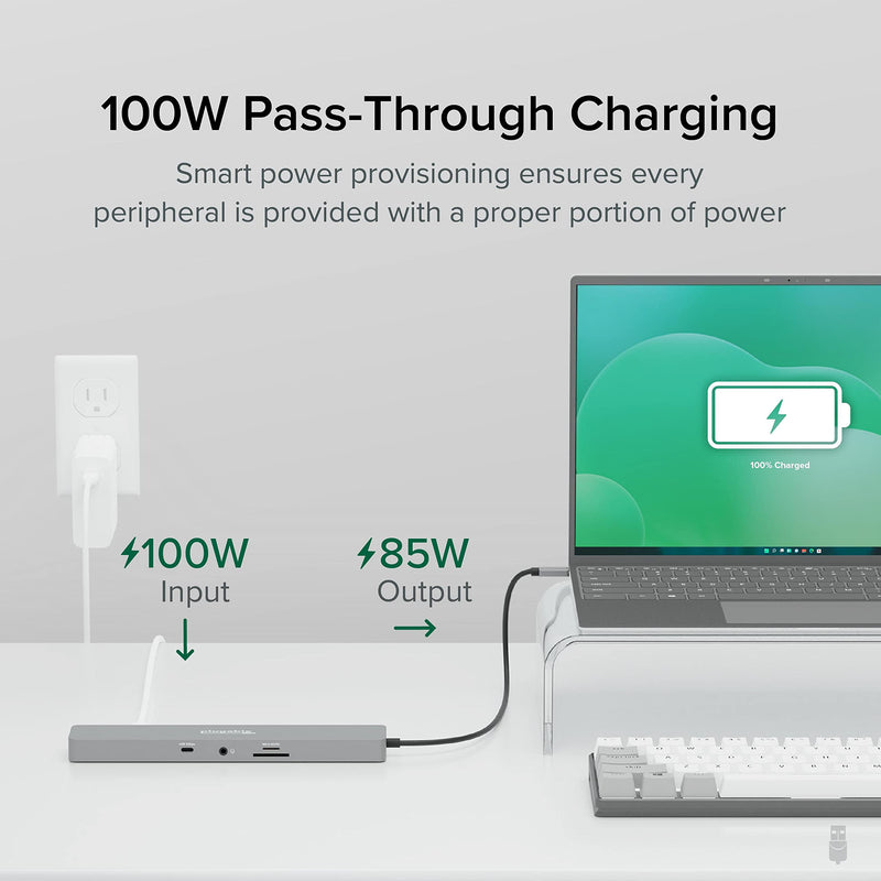 Plugable 11-in-1 USB-C Hub, 100W USB-C Pass-Through, Laptop Docking Station Dual Monitor, 4K 60Hz HDMI, Compatible with Thunderbolt, Windows, Chromebooks, Displays Mirrored on Mac