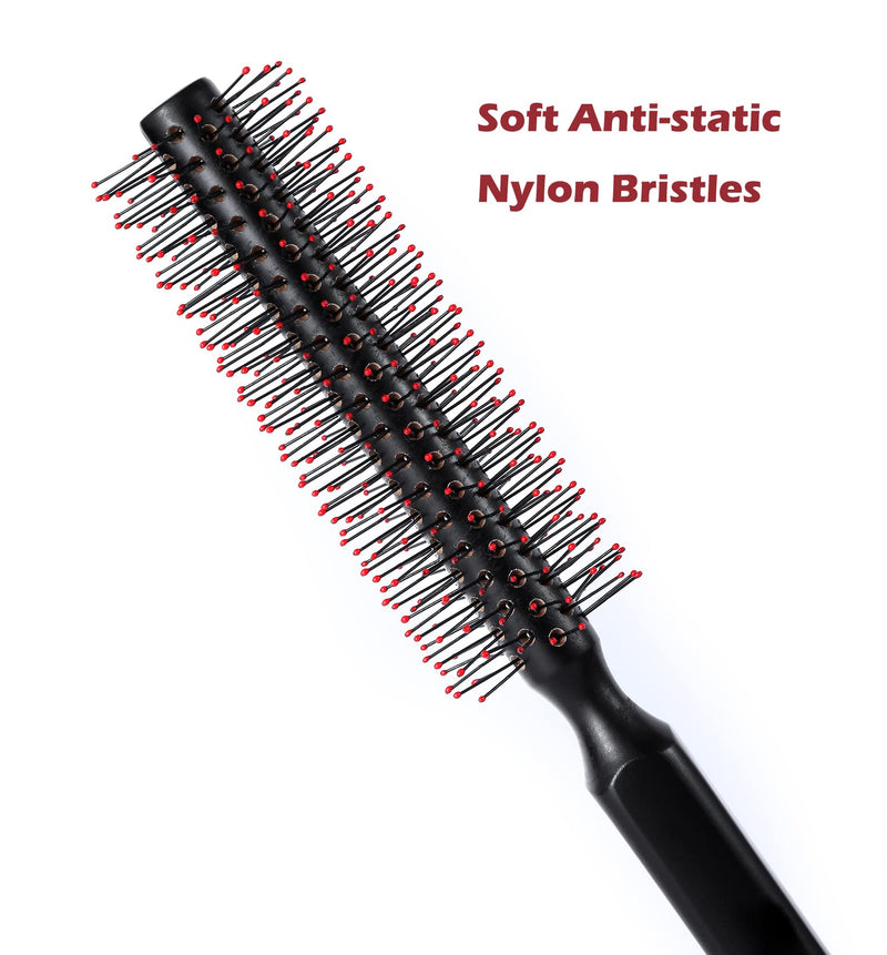 Small Round Barrel Hair Brush for Blow Drying Short, Thin, Fine Hair, Professional Wooden Hairdressing Styling Blowout Roller Hairbrush with Soft Nylon Bristles, Both for Men & Women