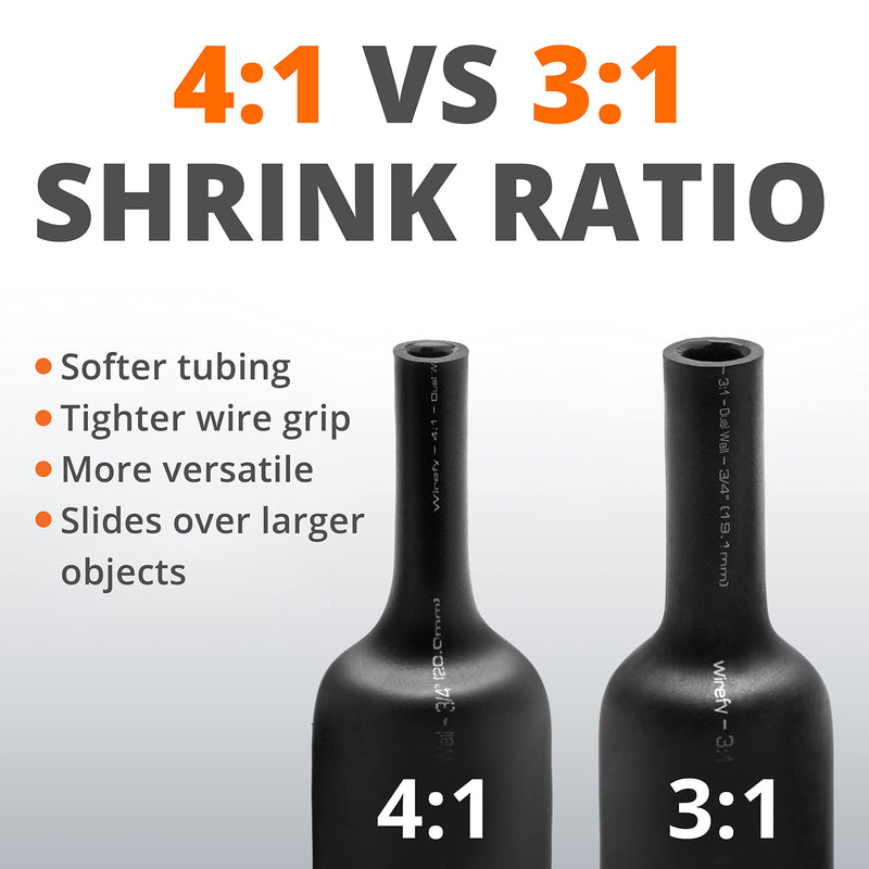 Wirefy 1/2" Heat Shrink Tubing - 4:1 Ratio - Adhesive Lined - Resistant Heat Shrink - 50 Feet Roll - Black