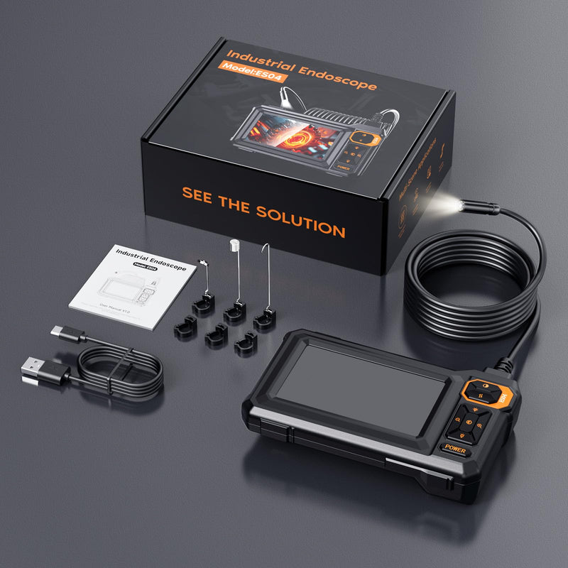 Endoscope Camera with Light, Borescope with 8 Adjustable LED Lights, 4.3" Endoscope with Semi-Rigid Snake Camera, IP67 Waterproof Inspection Borescope, Cool Gadgets for Men
