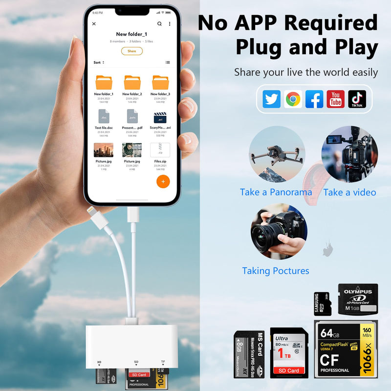 USB C Lightning Multi Card Reader for SD CF XD MS Micro SD TF, 5 in 1 Multi Memory Card Reader Adapter Hub for iPhone/iPad/MacBook/Samsung, for Windows, Mac OS, iOS, Linux, Android USB C+Lightning