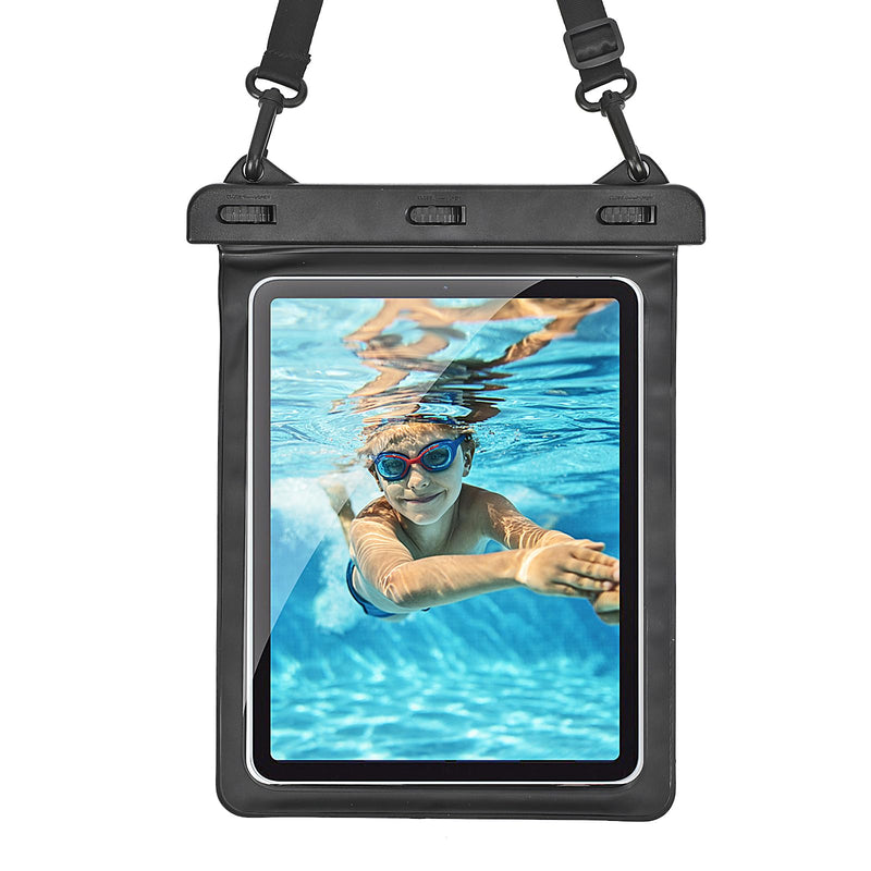 Universal iPad Waterproof Bag Case, Touch Sensitive Dry Bag with Lanyard Waterproof Bag Case for iPad 8th/7th/6th/5th/4th Generation 10.5/10.2/9.7/10.2 ipad Mini Case Absolute Black