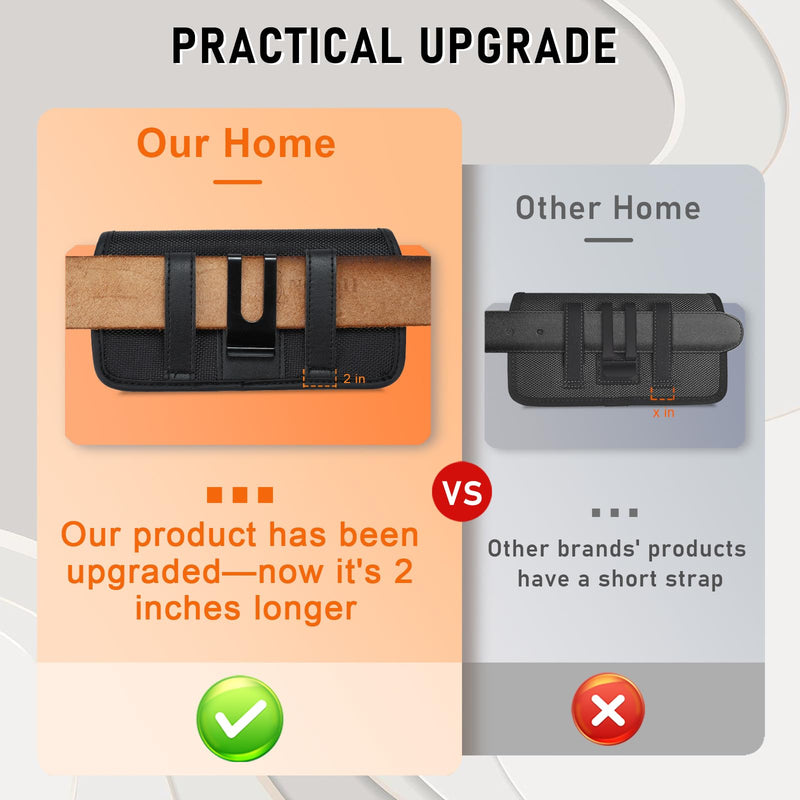 Phone Holster Compatible with iPhone 16/15/14/13/12 Pro Max & Plus,17 Air Models, Galaxy S24/S23/S21/S20 FE Cell Phone Belt Holder for Women,Men,Nylon Black-2XL B-Horizontal Black Nylon XX-Large