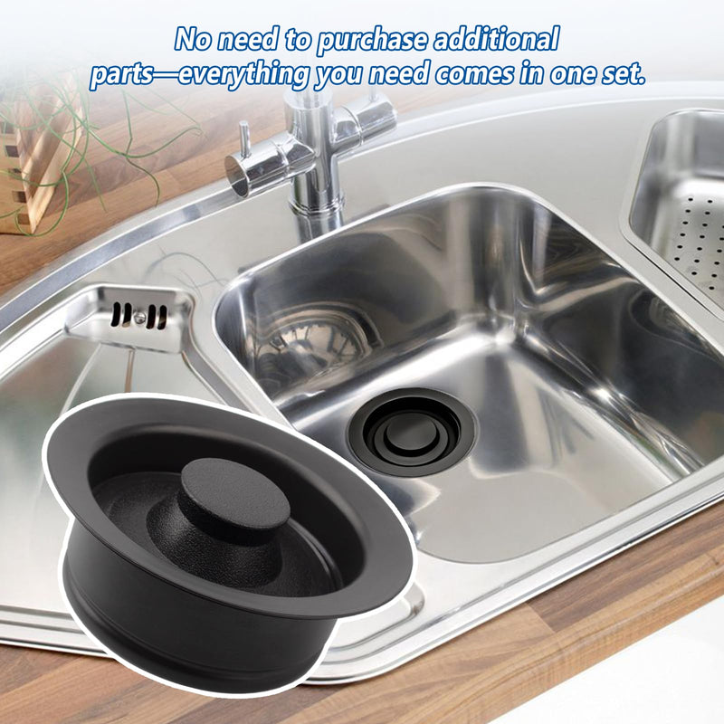 Garbage Disposal Sink Flange Kit with Garbage Disposal Stopper and Splash Guard Sink Baffle Rubber Sink Drain Seal（4 Piece Set, Fit Universal 3-1/2 Inch Standard Sink Drain Hole,Matte Black