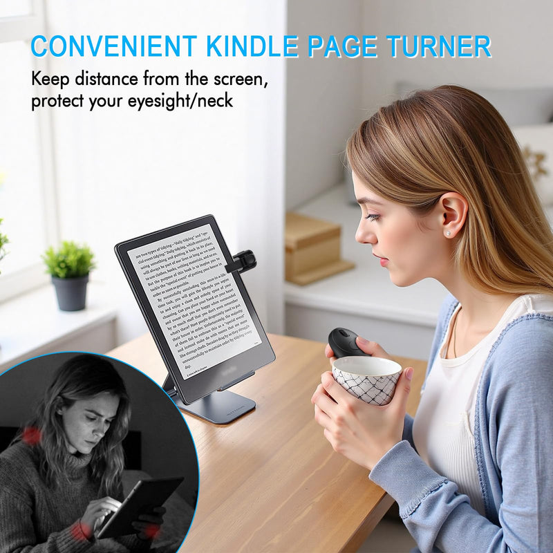 Kindle Page Turner Remote Control, Anti-Slip Finger Clicker for Reading in Bed, Case-Friendly 0.45inch Clip for Paperwhite Oasis Scribe iPad Kobo eReaders, 2-in-1 Camera Shutter Selfie Remote