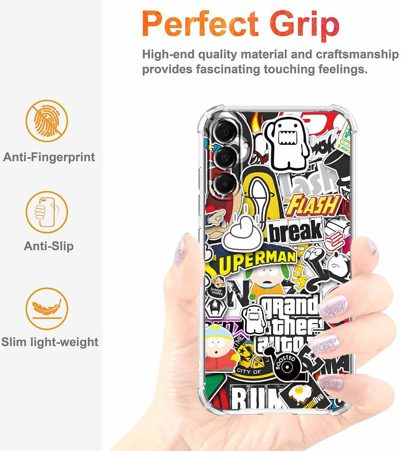 Case for Samsung Galaxy A36 with Pop Culture Design,Aesthetic Cartoon Sticker Bomb Art Collage,Clear Slim Soft TPU Bumper Phone Cover,6.7”(Pop,A36)