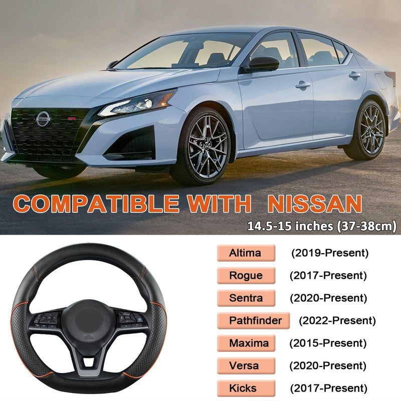 GIANT PANDA D Shape Steering Wheel Cover for Nissan Rogue Kicks - Auto Car Steering Wheel Cover Customized for Nissan Altima Sentra(Black+Orange Line-D-Shaped) D-Shaped Black+Orange Line