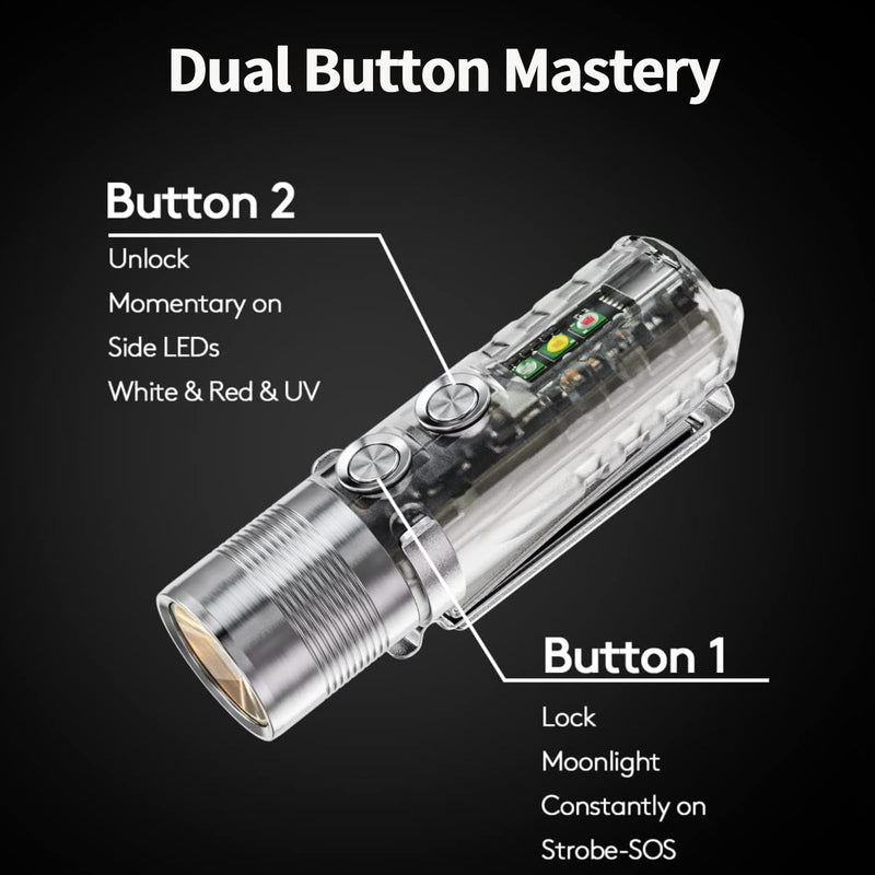 RovyVon Aurora A28 2nd USB-C EDC Flashlight, 6500K Cool White Max 1000 Lumen, 850mAh Rechargeable Small Flashlight, with Red/White/ 365nm Sidelights, Momentary On, Ideal Flashlight for Camping Silver (Sidelight: UV+Red+White)