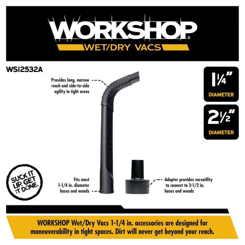 WORKSHOP Wet/Dry Vacs Shop Vacuum Accessories WS12532A Flexible Crevice Tool Attachment for Wet Dry Vacuum Cleaners, Fits Most 1-1/4-inch and 2-1/2-inch Extension Wands and Hoses