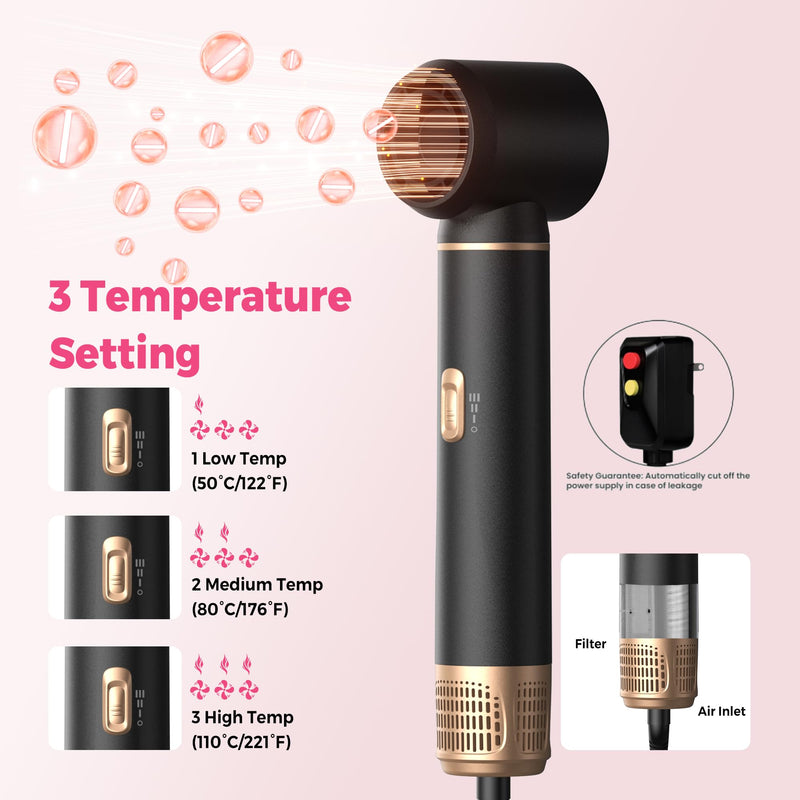 Atopskins Magic Styler Hair Styler Airbrush 5 in 1 Airstyler 5 in 1 Gift | Magic Styler Hair Styler Hair Dryer Brush with Curl,Straighten,Volumise, Smooth and Hairdryer Brushes,Multistyler Gift Deepblack