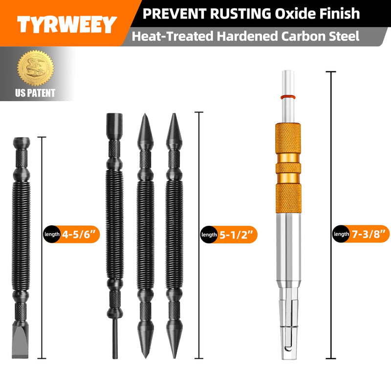 5-Piece Nail Setter Dual Head Nail Set & Dual Head Center Punch & Hinge Pin Remover Punch Set, Nail Setter Features 1/8-in, 3/16-in, 1/16-in, 1/32-in & Trim Nail Punch with Retaining Clip 5pcs(Nail Setter & Hinge Pin Punch & Finish Nail Punch)
