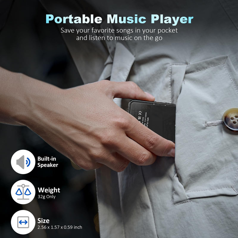 PulsePlay 32GB MP3 Player with Bluetooth 5.3,2.4" Full Touch Screen Portable Music Player with Speaker,HiFi Lossless Sound,FM Radio,Voice Recorder,Support up to 256GB TF Card,Ideal for Kids,Sports,Gym