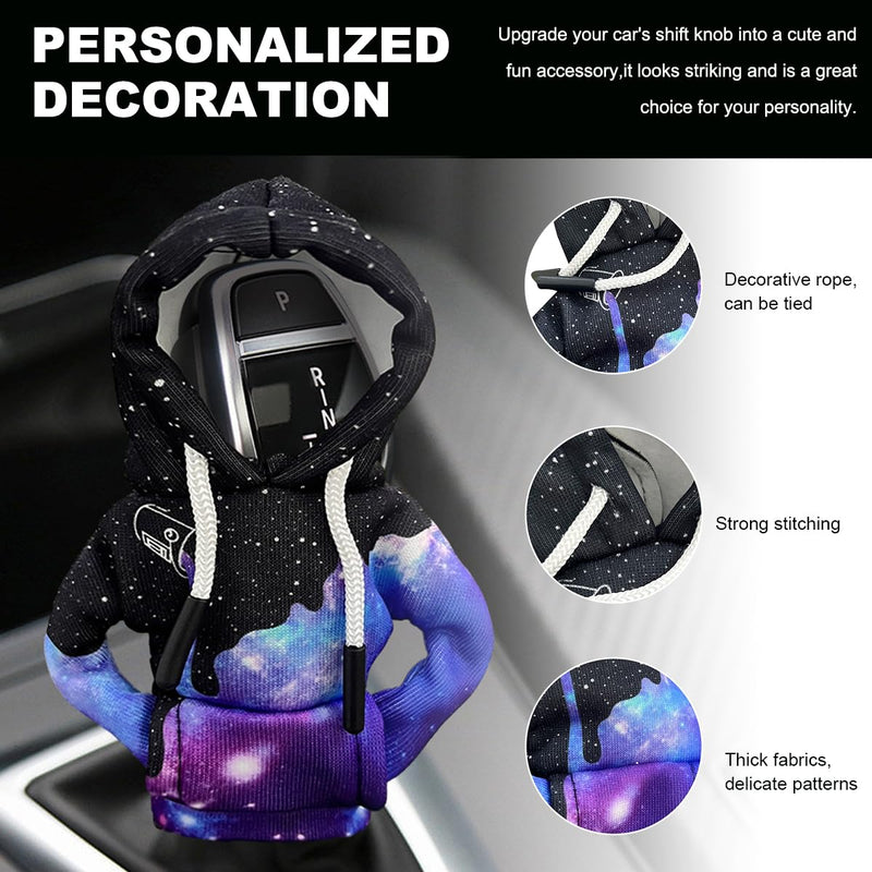 Car Gear Shift Hoodie Cover, Fashionable Gear Shift Knob Hoodie Protector, Upgraded Funny Gear Shift Hoodie Decoration for Most Manual Shift Knobs, Interior Car Accessories (Starry Sky) Starry Sky