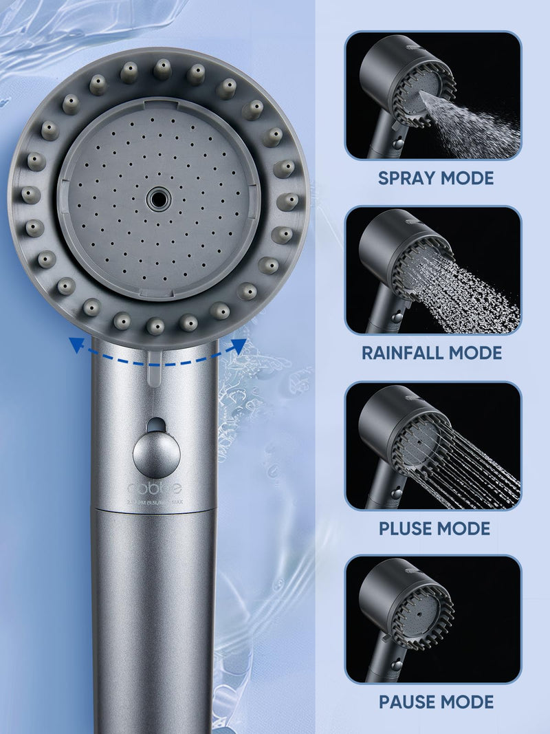 Cobbe Filtered Shower Head with Handheld, 4+1 Spray Mode Showerhead with Filters, Built-in Power Wash for Hard Water - Remove Chlorine - Reduces Dry Itchy Skin, Matte Gray