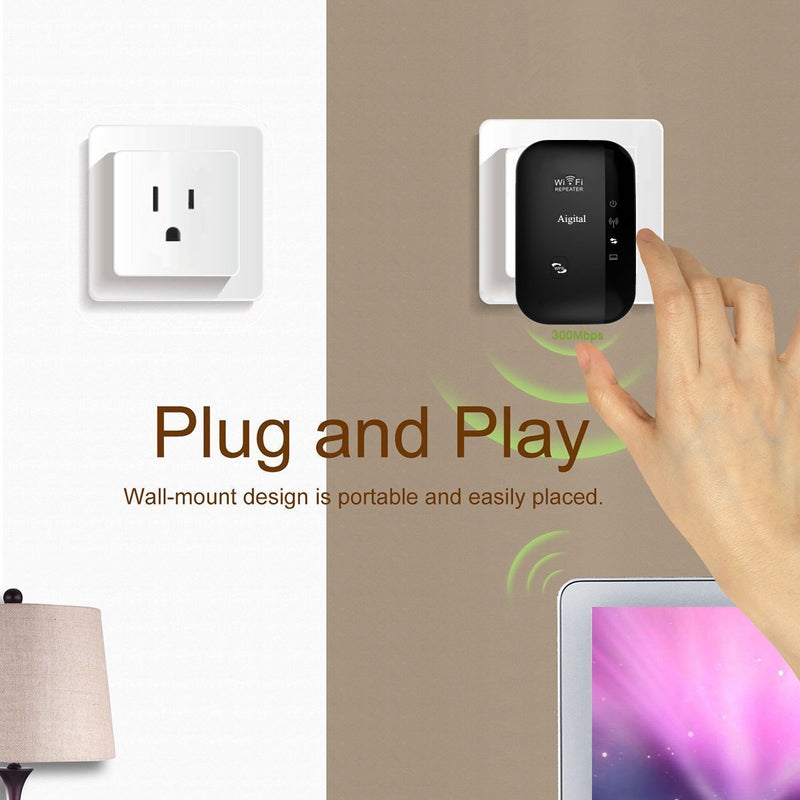 Wifi Range Extender 300Mbps Wireless Repeater Super Signal Booster 2.4GHz Amplifier With Repeater/Access Point Mode | One-Button Setup | WPS Button | Built-in Antenna | LAN Port Comply with Any Router