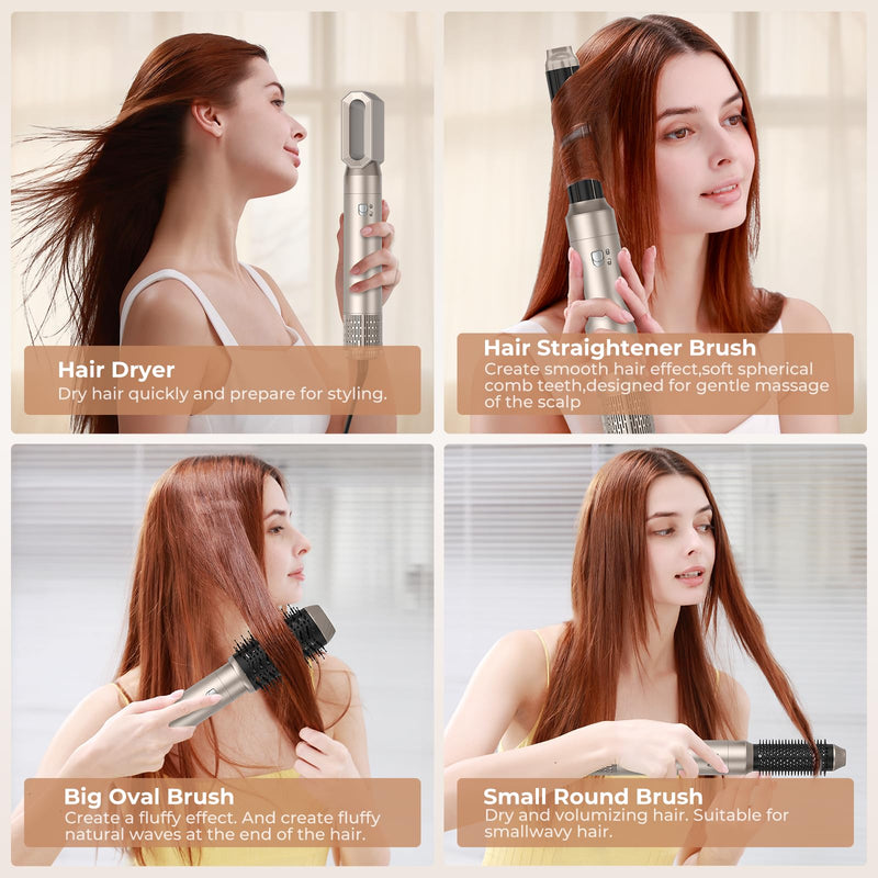 6 in 1 Hair Styler,Airbrush Air Styler 1000w Blow Dryer Brush Set | 30mm Air Curler, Hair Styling Tool Multistyler, Smooth Shine Volumize Curl Straighten Brush,Blow-Out Look Sliverygold
