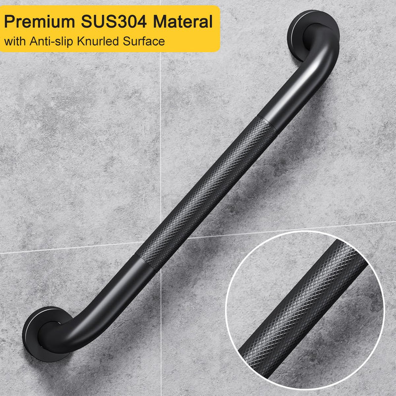 FANHAO 2 Pack Shower Grab Bar, 16 Inch Stainless Steel Bathroom Grab Bar with Anti-Slip Knurled Grip, Shower Handle Bath Handle, Safety Bars for Shower Chair Bench, Senior, Elderly, Handicap Black