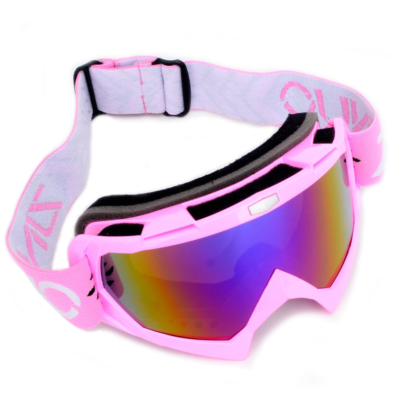 Dirt Bike Goggles ATV Goggles Motocross Off Road Goggles Motorcycle Riding Racing MX UTV Goggles Windproof Dustproof Scratch Resistant Anti UV Goggle for Adults Men Women and Youth Pink Frame+color Lens