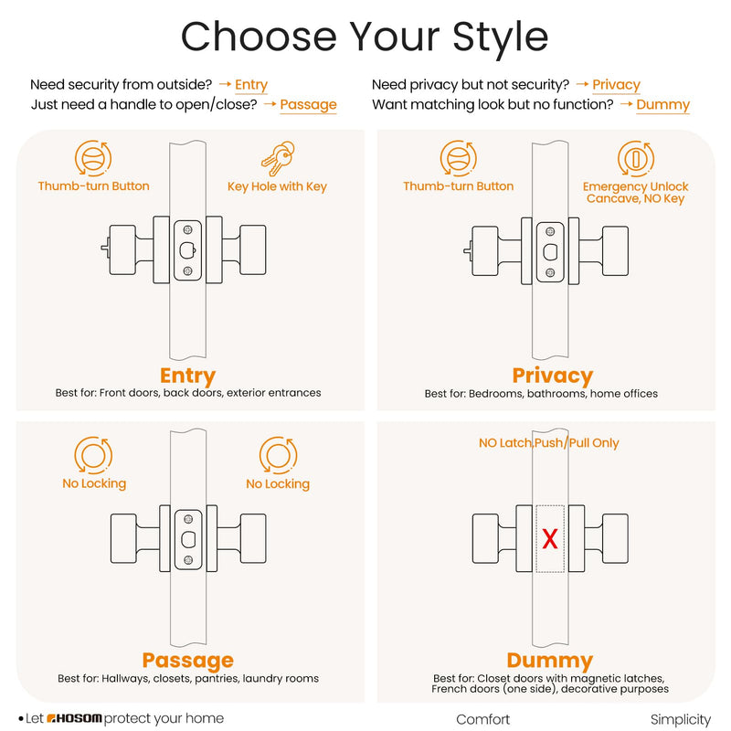 HOSOM Gold Door Knob, Privacy Door Knob, Bathroom Bedroom Door Knobs with Lock Exterior Interior Satin Brass Door Locks Heavy Duty Door Handle Keyless Doorknob with Round Ball,1 Pack