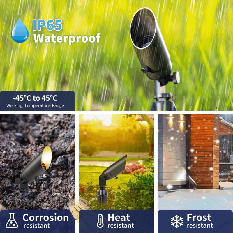 Gardenreet Landscape Spotlights Low Voltage - 12V Brass Outdoor Uplight Low Watt Wired, MR11 LED Spot Lights IP65 Waterproof, Bronze for Garden Yard Tree House with 2.5W 2700K Warm White Bulb Bronze (2700K Warm White) 1-Pack (Wiring Required)