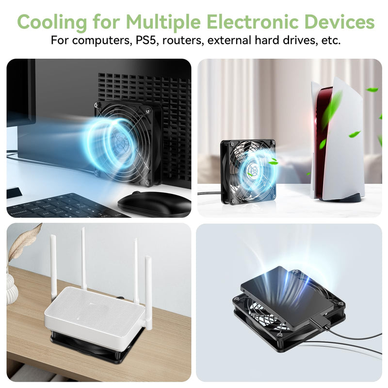 ELUTENG USB Fan 120mm with Digital Temperature Controller, 5V USB Powered PC Computer Fan 1500RPM 3 Adjustable Speeds Electronic Cooling Lufter with Metal Grill for Laptop/TV Box/AV Cabinet/PS5/Router