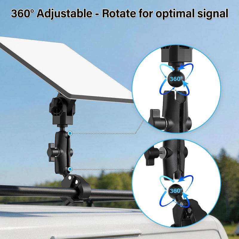 Starlink Mini Mount-360° Adjustable Pipe Clamp Mount for Starlink Mini Dish,Pole Mount Adapter for Round Tubes 0.6-1.4in Diameter,Rust-Proof Starlink Mini Accessories for RV, Boat, Camper,Balcony