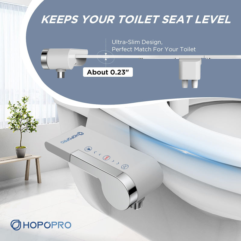 HOPOPRO Bidet Attachment for Toilet, Non-Electric Bidet Ultra-Slim Dual Nozzle (Feminine/Rear Wash), Cold Water Bidets Sprayer for Existing Toilets with Adjustable Pressure Control 1-Min Install 2 Modes White